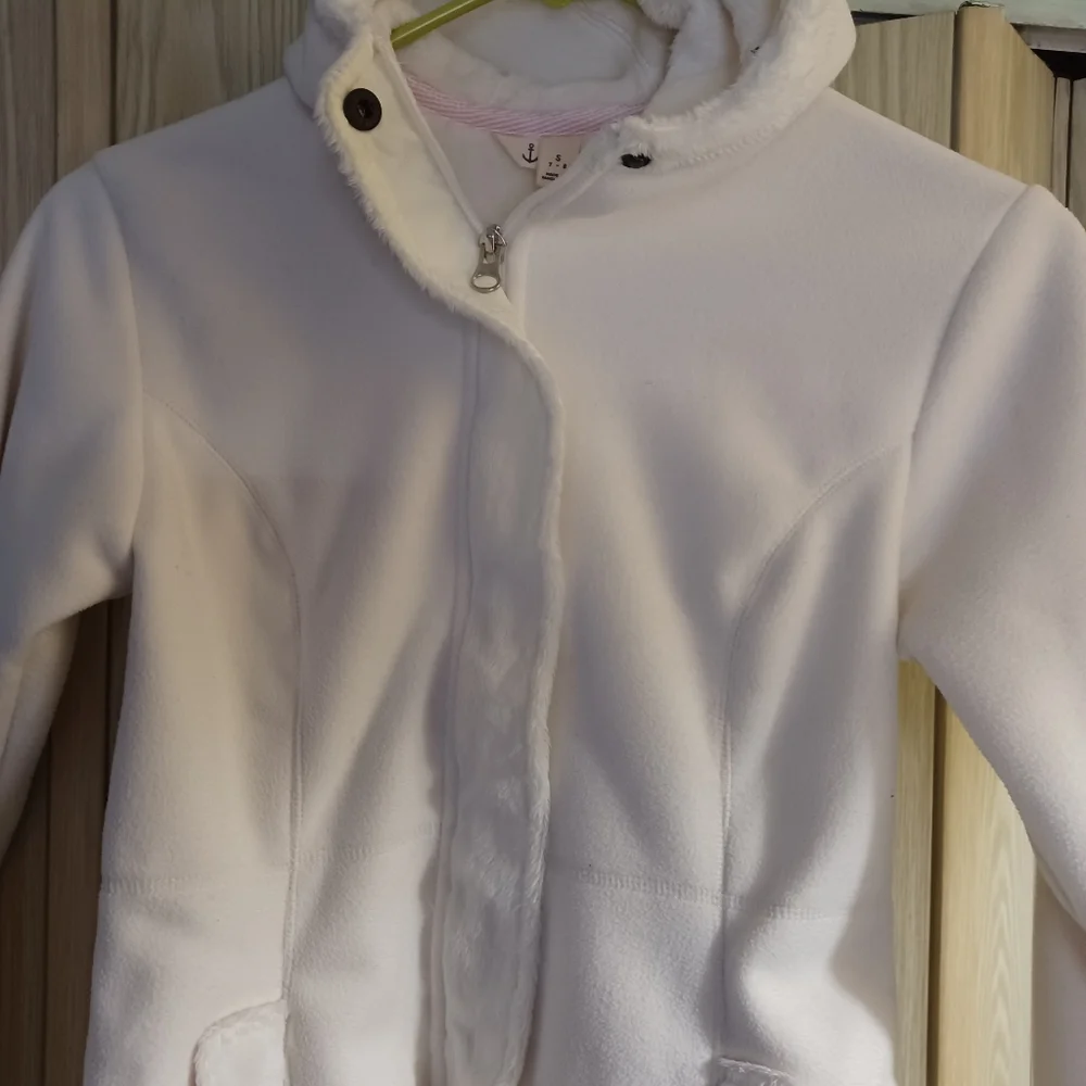 Lands' End girls Softest Fleece Jacket size Small 7/8 - Hooded - White